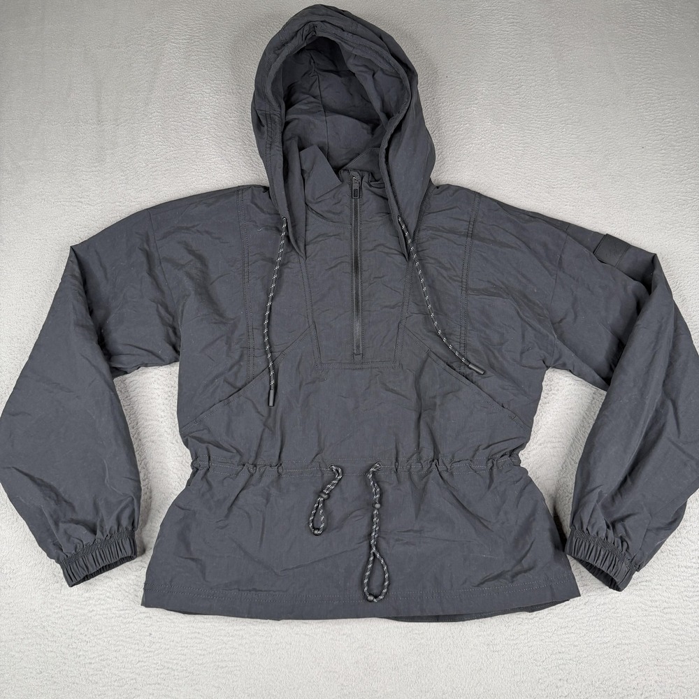 Calia Hooded Windbreaker Womens Small Black Pullover Anorak Water Repellent